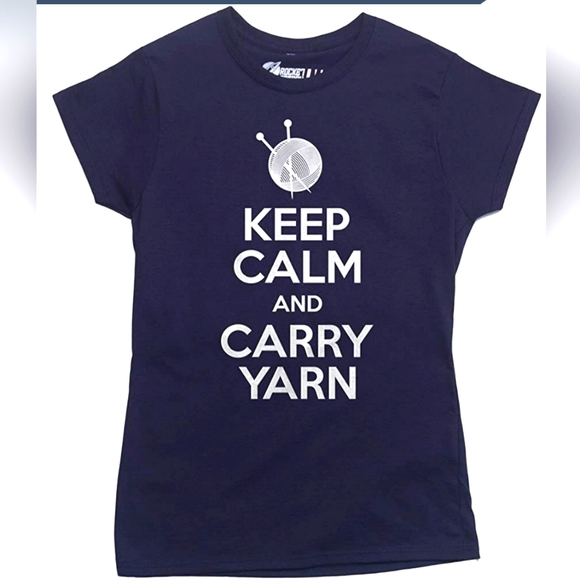 NWT Rocket Factory Navy T-shirt Keep Calm and Carry Yarn size S - Picture 1 of 7